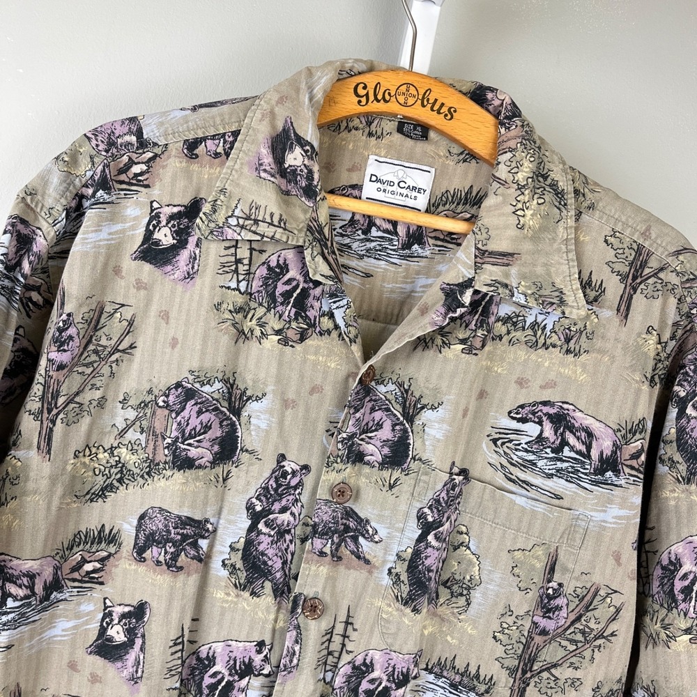 David Carey Originals‎ Shirt Mens XL Woodland Bear Print Wildlife Outdoors